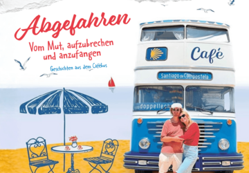 Coverbild von dem Buch "abgefahren", wobei ein Paar vor einem VW-Bus steht.
