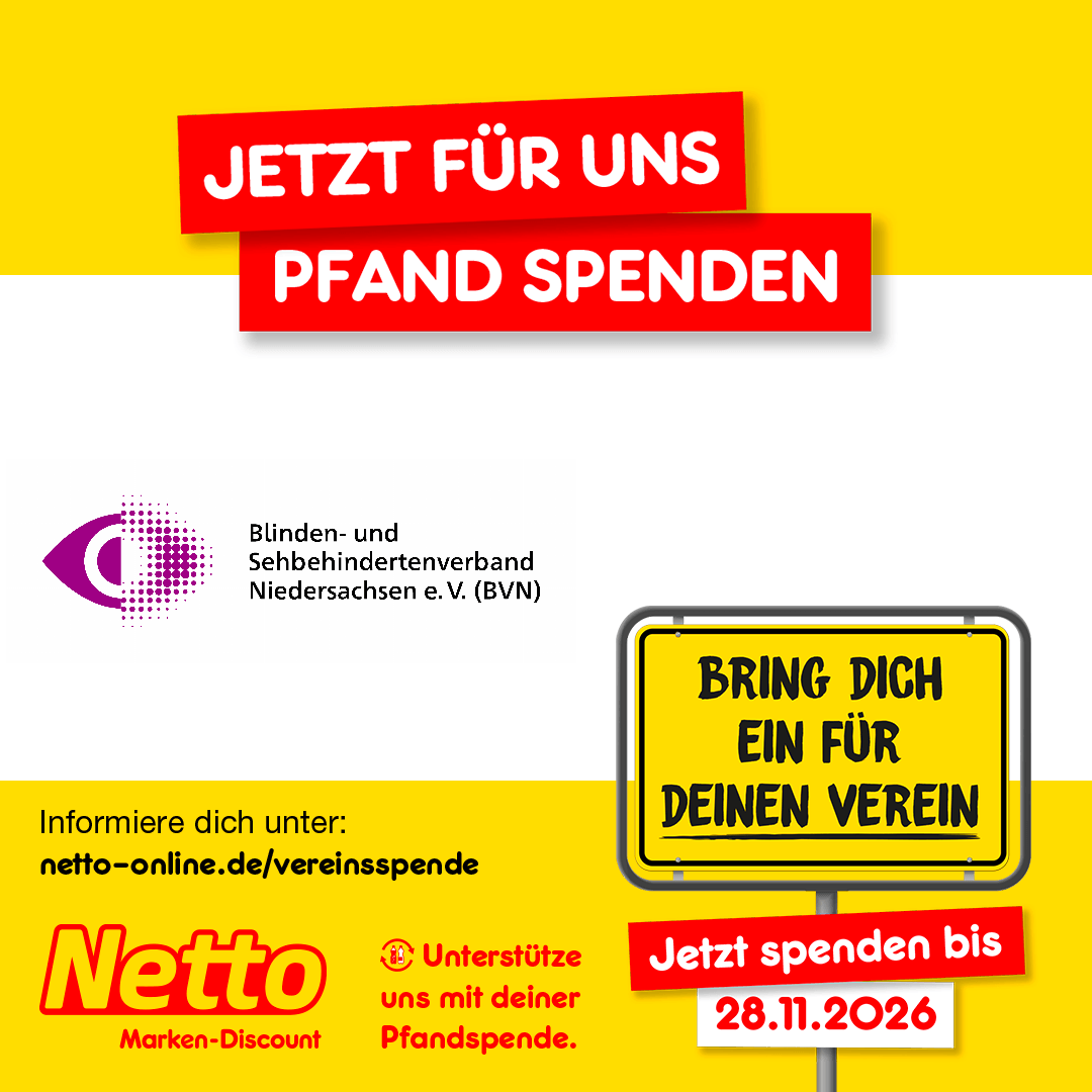 Werbeplakat der Netto-Aktion Bring dich ein für deinen Verein. Jetzt spenden bis 28.11.2026 Jetzt für uns Pfand spenden